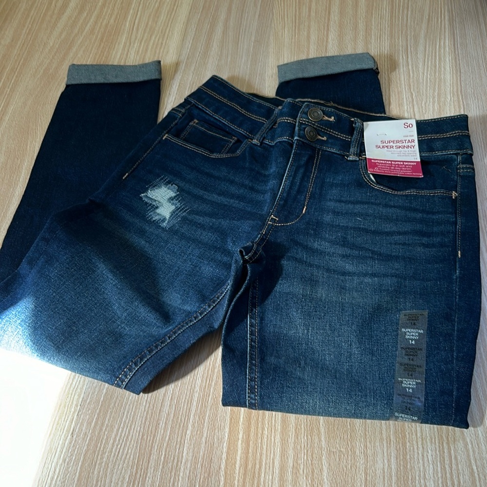 NWT SO Superstar Super Skinny 5 pocket girls jeans pants mid rise stretch